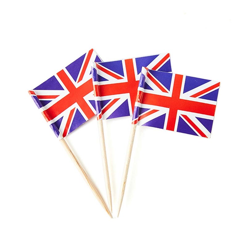mflagperft UK Flag British Flag, Small Mini British Toothpick Flags for Food, Cupcakes, Cocktails, Appetizers, Bar Party Decorations - Image 1
